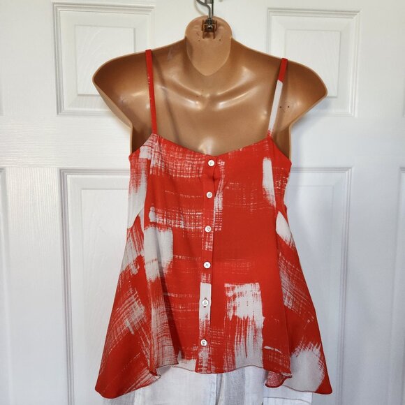 MARISSA WEBB SILK TOP RED AND GRAY ABSTRACT PATTERN SIZE XS - Picture 4 of 13